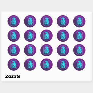 Sticker Rond Empreinte turquoise sur violet