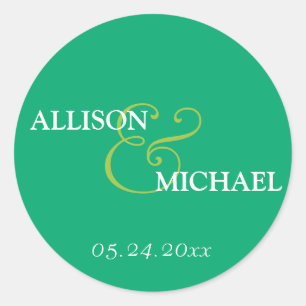 Sticker Rond Empreinte vert émeraude et marque de mariage étiqu