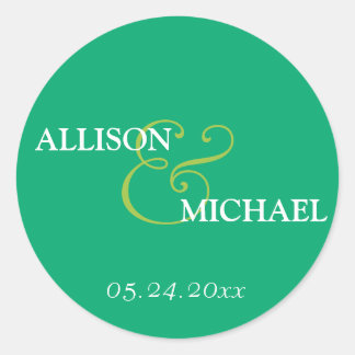 Sticker Rond Empreinte vert émeraude et marque de mariage étiqu
