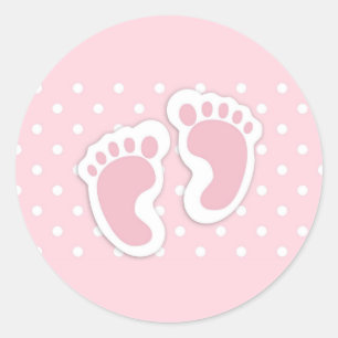 Sticker Rond Empreintes Bébé Rose Cute