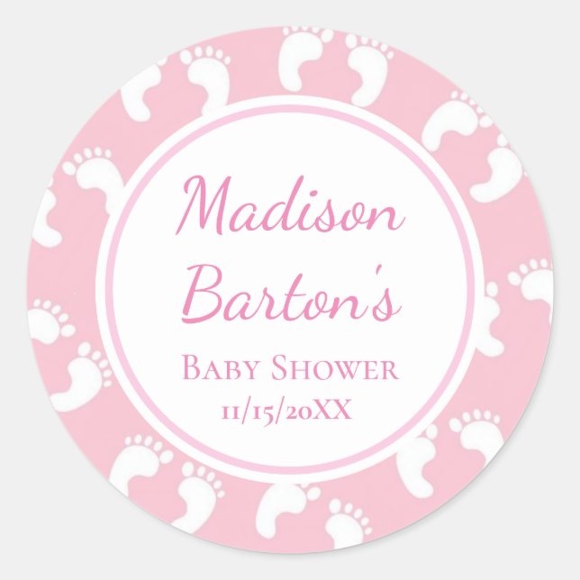 Sticker Rond Empreintes Bébé Rose Cute Baby shower Fille Person (Devant)