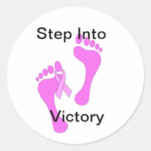 Sticker Rond Empreintes de pas de cancer du sein avec des