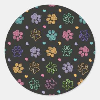 Sticker Rond Empreintes de patte gribouillées colorées