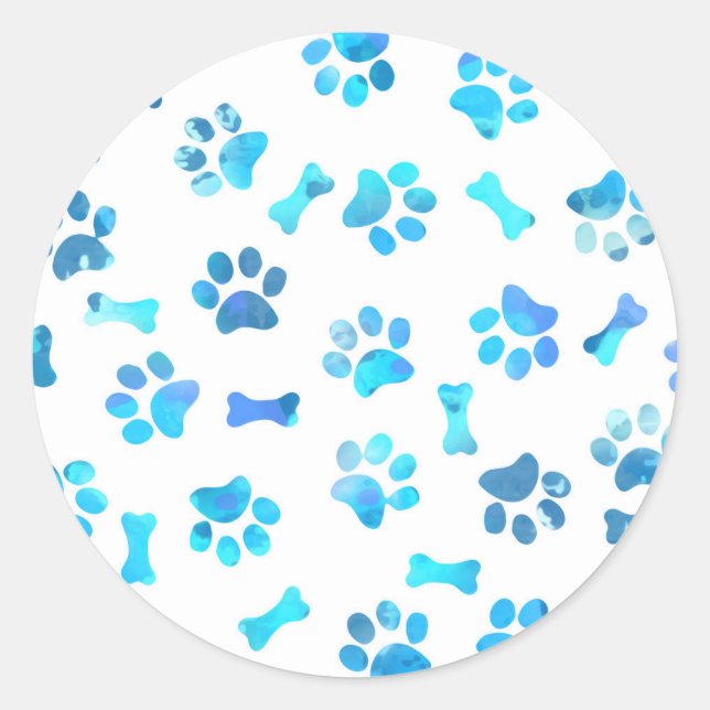 Sticker Rond Empreintes de pattes d'aquarelle bleue (Devant)