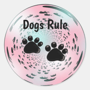Sticker Rond Empreintes de pattes de chiens éclairés