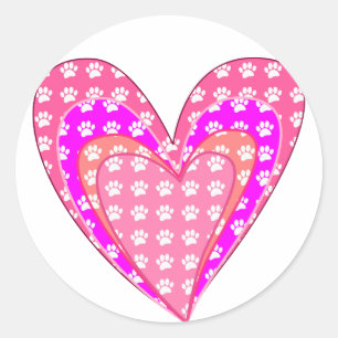 Sticker Rond Empreintes de pattes De Chiens Et Coeurs Roses