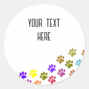 Sticker Rond Empreintes de pattes De Chiot Colorés Avec Texte P