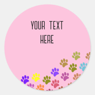 Sticker Rond Empreintes de pattes De Chiot Colorés Avec Texte P