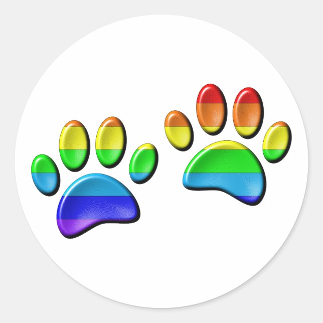 Sticker Rond Empreintes de pattes de Faux 3D Rainbow Dog (Devant)