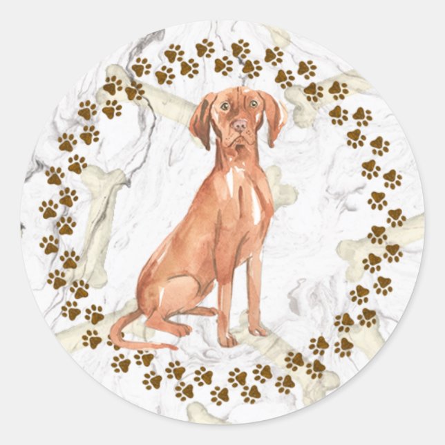 Sticker Rond Empreintes de pattes hongrois de Vizsla et Arrière (Devant)