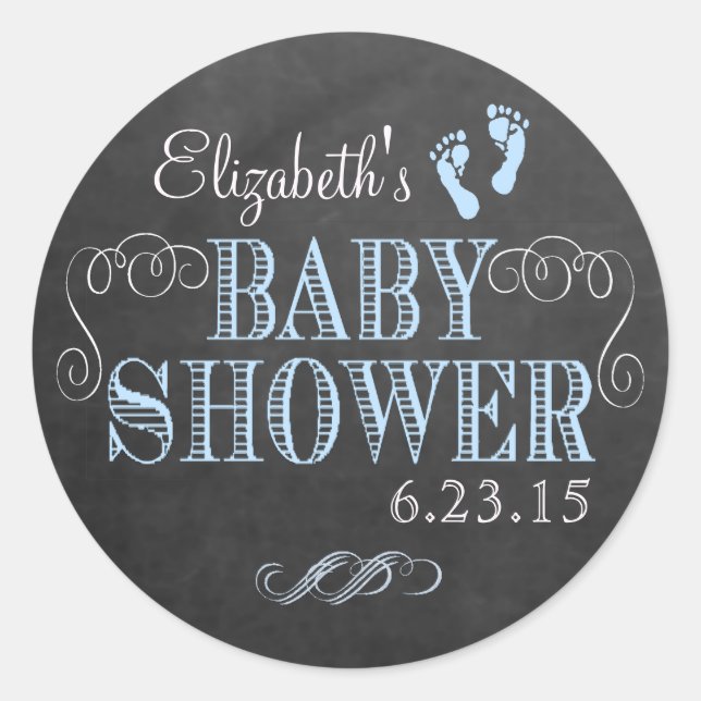 Sticker Rond Empreintes et tableau de bord en Baby shower bleu (Devant)