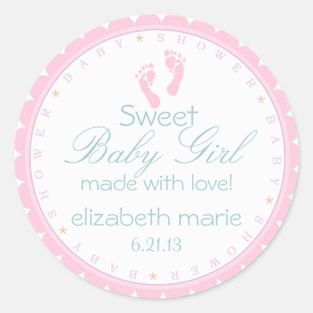 Sticker Rond Empreintes roses Sweet Baby Girl (Devant)