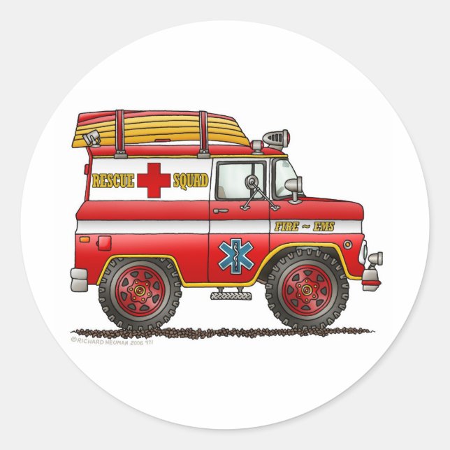 Sticker Rond EMS Secourt Van Ambulance Camion d'incendie (Devant)