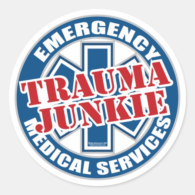 Sticker Rond EMS Trauma Junkie (Devant)