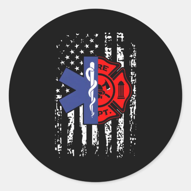 Sticker Rond Emt Pompier Pompier Drapeau américain Retour Pri (Devant)