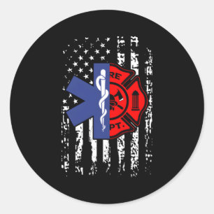 Sticker Rond Emt Pompier Pompier Drapeau américain Retour Pri