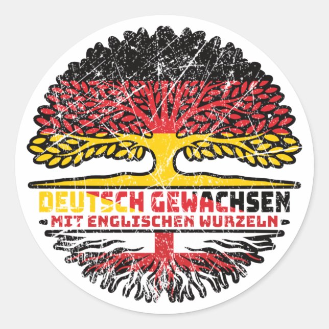 Sticker Rond en anglais Deutsch Baum Racine (Devant)