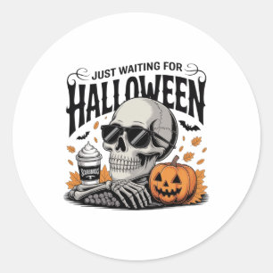 Sticker Rond En Attendant Juste Halloween Skeleton Coffee Jack 