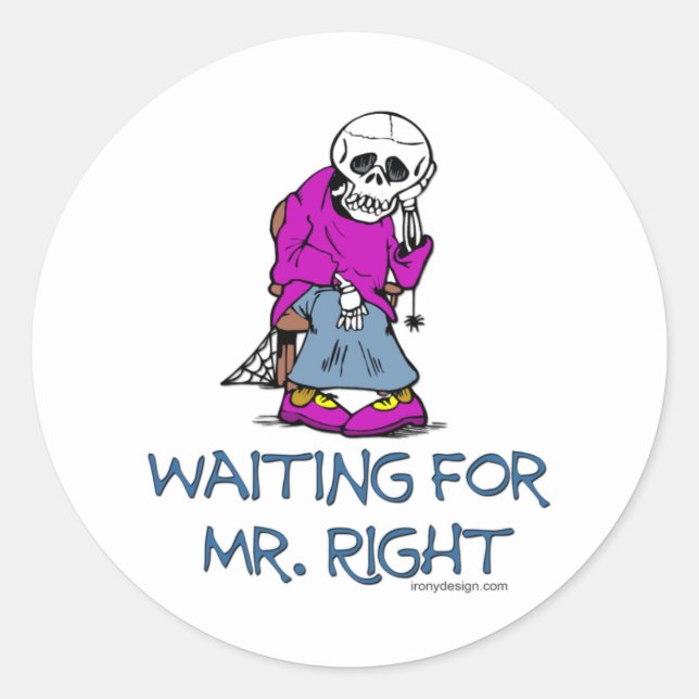 Sticker Rond En Attendant M. Right (Devant)