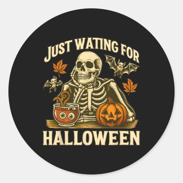 Sticker Rond En attente de la conception Citrouille du squelett (Devant)