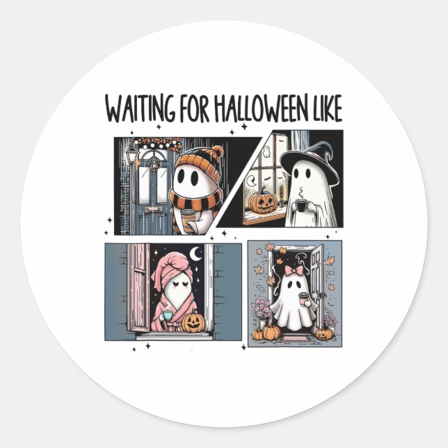 Sticker Rond En Attente D'Halloween Comme Un Joli Ghost Coffee  (Devant)