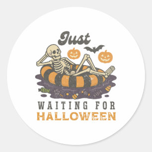 Sticker Rond En Attente D'Halloween Funny Skeleton Éffrayant S