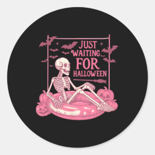 Sticker Rond En attente d'Halloween Skeleton Citrouille Éffraya