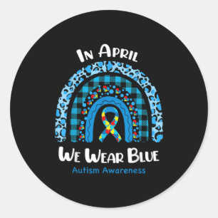 Sticker Rond En Avril Nous Portons Blue Rainbow Puzzle Autism A