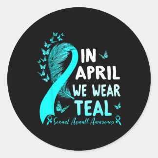 Sticker Rond En Avril Nous Portons Le Ruban Turquoise Ual Ault