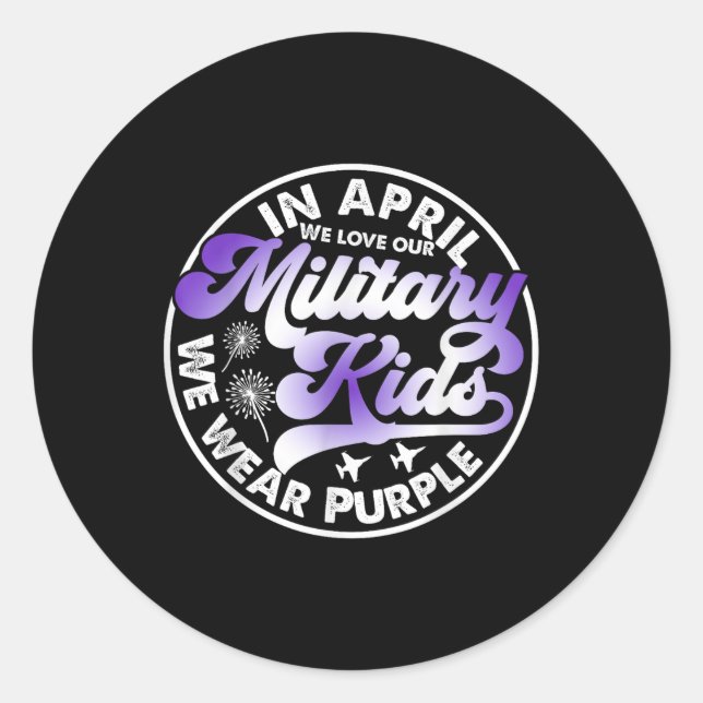 Sticker Rond En Avril Nous Portons Violet Militaire Mois Milita (Devant)