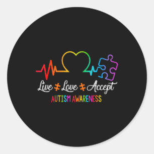 Sticker Rond En direct Love Accept Autism Awareness Tie Dye Puz
