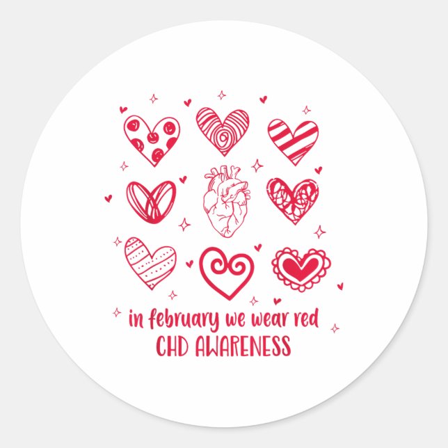 Sticker Rond En Février Nous Portons Red Chd Sensibilisation au (Devant)