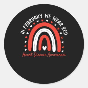Sticker Rond En Février Nous Portons Red Fighter Heart Disease 