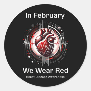 Sticker Rond En Février, Nous Portons Red Heart Health Awarenes