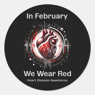 Sticker Rond En Février, Nous Portons Red Heart Health Awarenes