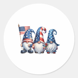 Sticker Rond En Juillet Drapeau Américain Gnomes Fête de l'Indé