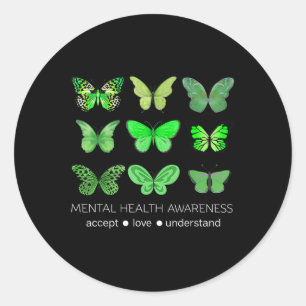 Sticker Rond En Mai, Nous Portons Le Papillon Vert Conscient De