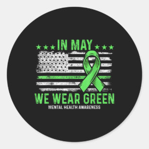 Sticker Rond En Mai, Nous Portons Le Ruban Vert Nous Drapeau Sa