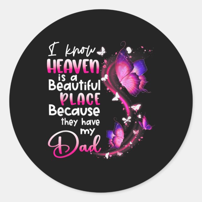 Sticker Rond En Mémoire De Papa Angel Connaît Le Ciel Beau (Devant)