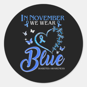 Sticker Rond En Novembre Nous Portons Bleu Coeur Papillon Diabè