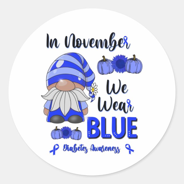 Sticker Rond En Novembre Nous Portons Bleu : Gnome Sensibilisat (Devant)