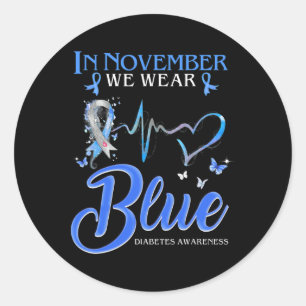 Sticker Rond En Novembre Nous Portons Bleu Heartbeat Diabetes A