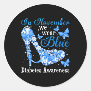Sticker Rond En Novembre Nous Portons Bleu Papillons Diabète Aw