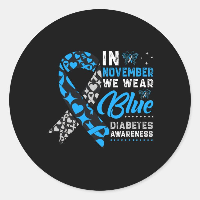 Sticker Rond En Novembre Nous Portons Bleu Ruban T1D T2D Diabèt (Devant)