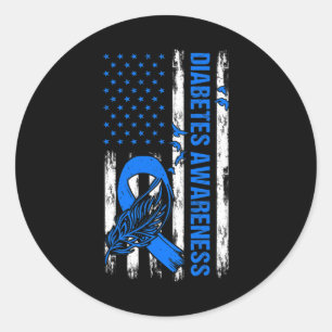 Sticker Rond En Novembre, Nous Portons Bleu Usa Drapeau Diabète