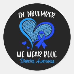 Sticker Rond En novembre, nous portons Blue Cure Diabète Sensib