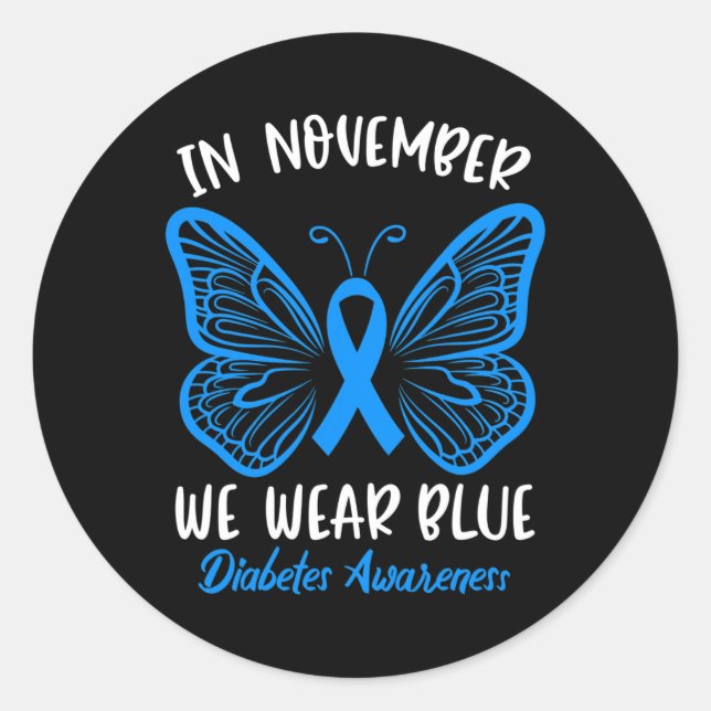 Sticker Rond En Novembre, nous portons Blue Diabetes Sensibilis (Devant)