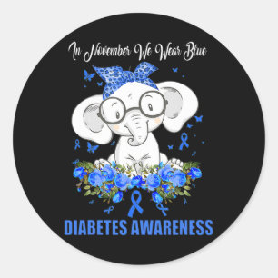 Sticker Rond En Novembre, Nous Portons Blue Elephant Diabetes A