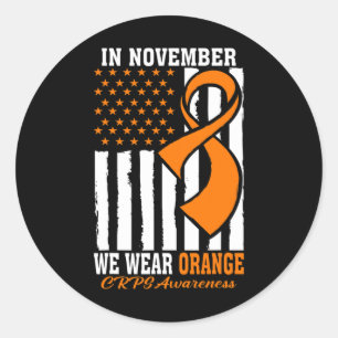 Sticker Rond En Novembre, Nous Portons Orange Ribbon CRPS Sensi