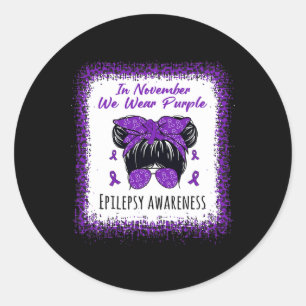 Sticker Rond En Novembre Nous Portons Purple Messy Bun Epilepsy